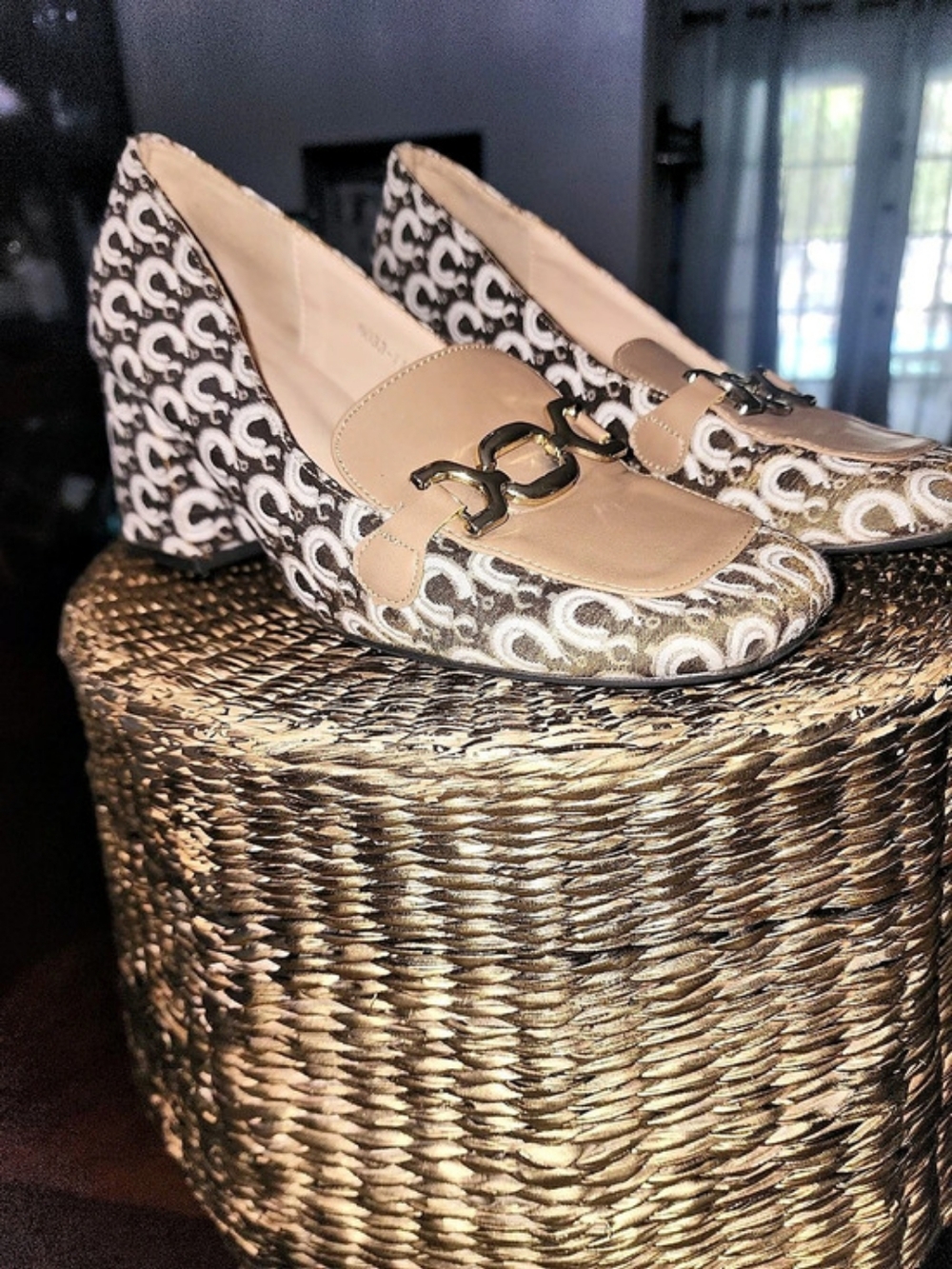 Patterned Wedge Heels in Brown & White Like New